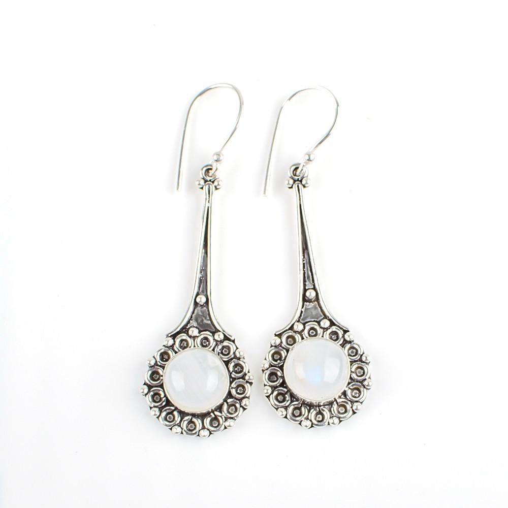 Rainbow Moonstone Gemstone 925 Sterling Silver Jewelry Handmade Earrings 2.52" EE-77-33