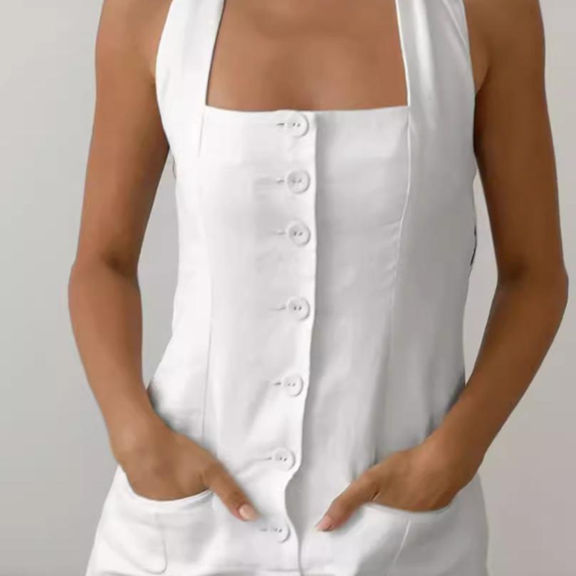 In Stock Summer Stunning Vacation Halter Backless Dress All Cotton High-End Feel Slim Fit Long Dress