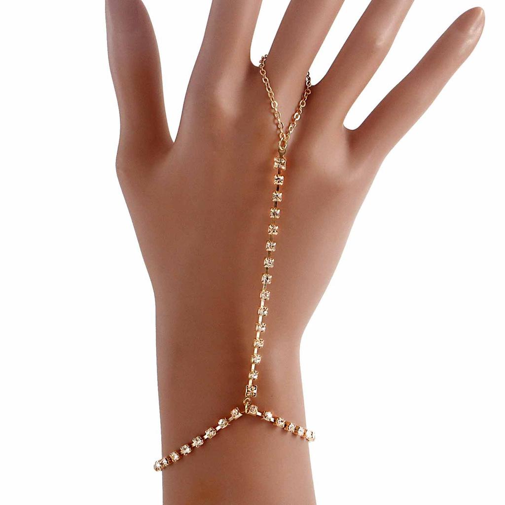 Europe and the United States popular ins style punk love imitation pearl bracelet exaggerated personality metal finger chain jewelry