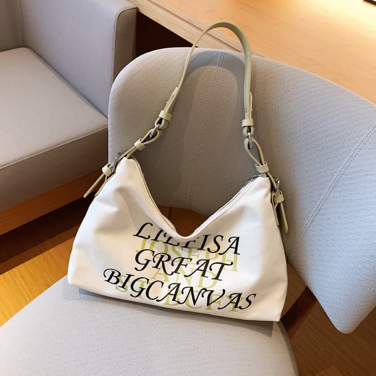 Off-white canvas letter print Hobo underarm bag зелёный