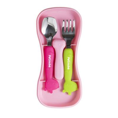 Petit Nube Silicone Infant Spoon Fork Step 1 + Case, 1 Set, PINK