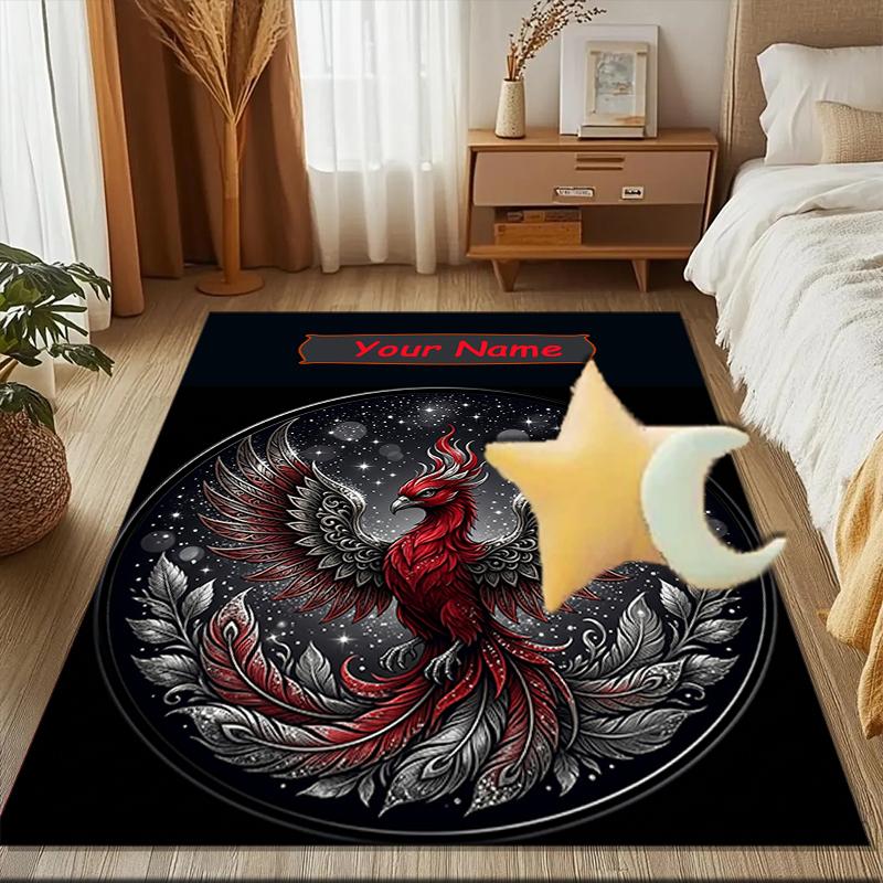 1PC Custom Name Phoenix Artwork Theme Floor Mat Ideal for Living Room, Game Rooms, Office, Bedroom,Floor Mat Playful Design