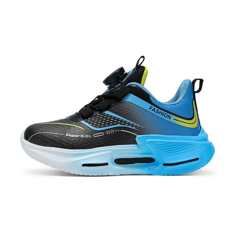 Children's and boys' sports shoes 2025 new leather non-slip rotary buckle running shoes medium and older children's casual sports shoes trend