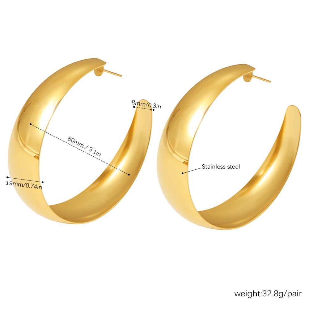 

Серьги-кольца из нержавеющей стали 316L, простые, большие, для женщин, с позолотой 18 карат, с глянцевой поверхностью, гиперболизированные женские серьги-кольца