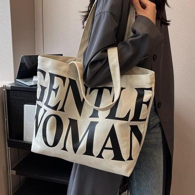 Large Capacity Letter Canvas Bag Women's Summer New Internet Celebrity Fashion Single Shoulder Tote Bag Out Hand-held Shopping Bag
