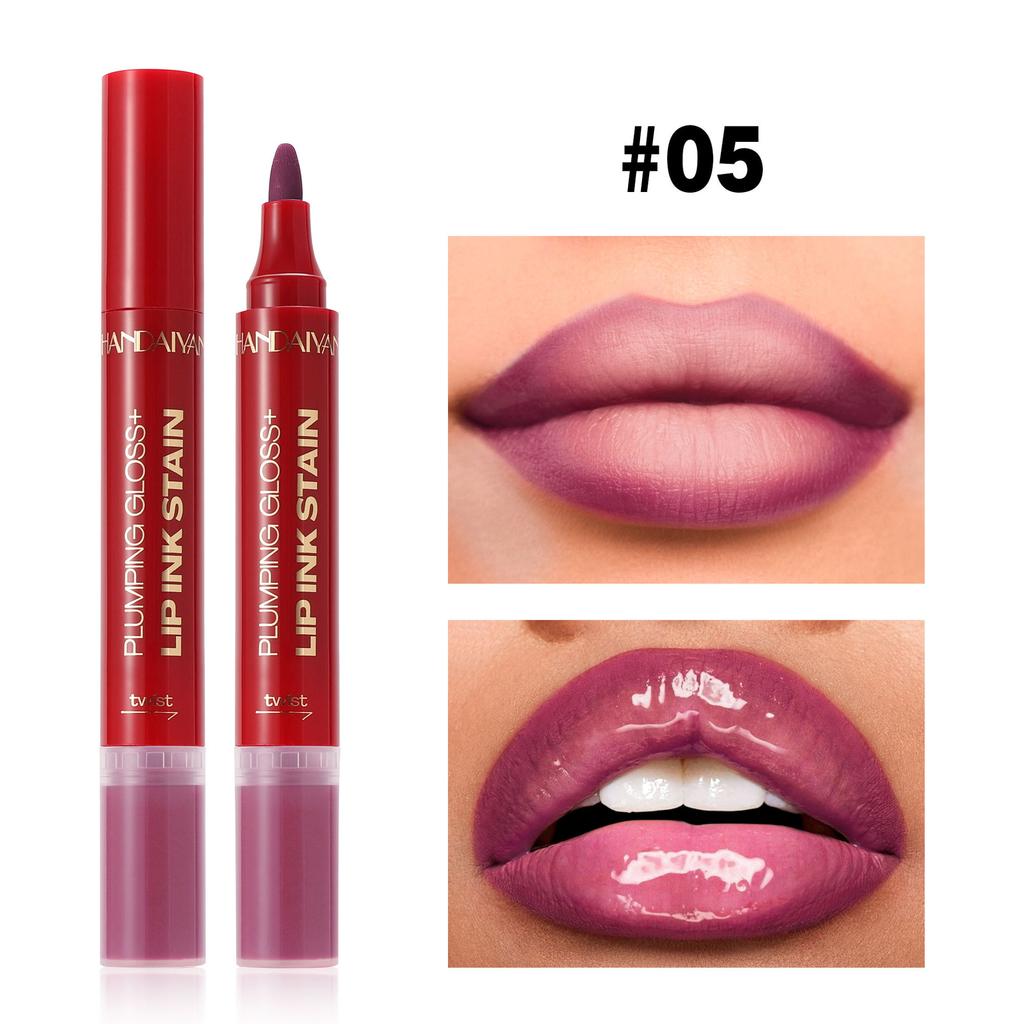 6-Farben Doppelkopf Flüssiger Lippenstift Stift Lipliner Leicht zu Färben Nicht-haftender Becher Mattes Lippenöl Zwei-in-Eins Lippenstift Stift Gesichts-Make-up
