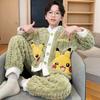 Boys Winter Warm Fleece Pajama Set With Zipper Collar Cartoon Print Long Sleeve Sleepwear Ages 8-14