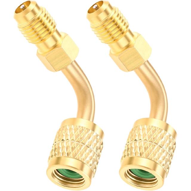 2Pcs 80° R32 R454B Refrigerant Adapter,Low-Loss HVAC Quick Connect Fittings | 1/4" Female To 1/4" Male Reverse Thread Brass Adapter for R-454B/R-32