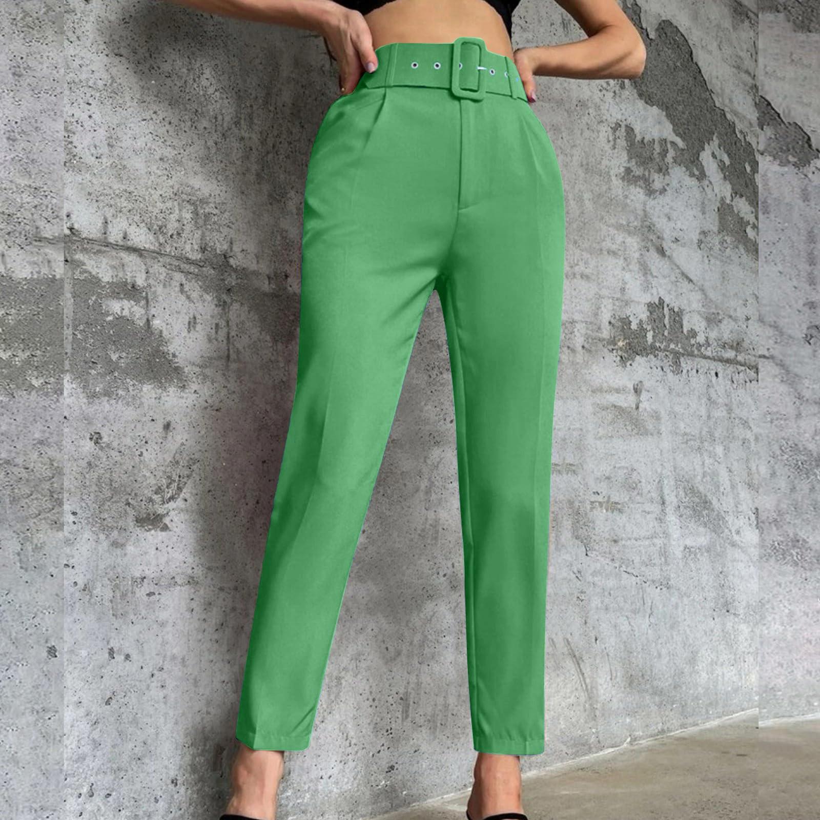 

Женские однотонные повседневные брюки, облегающий крой, пояс с отделкой, прямые брюки с узором «девять точек» XXXL зелёный