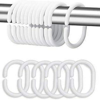 Anneaux et Crochets de Rideau de Douche en Plastique Noir et Blanc - Lot de 12 pour Fenêtre de Salle de Bain ou Barre de Douche