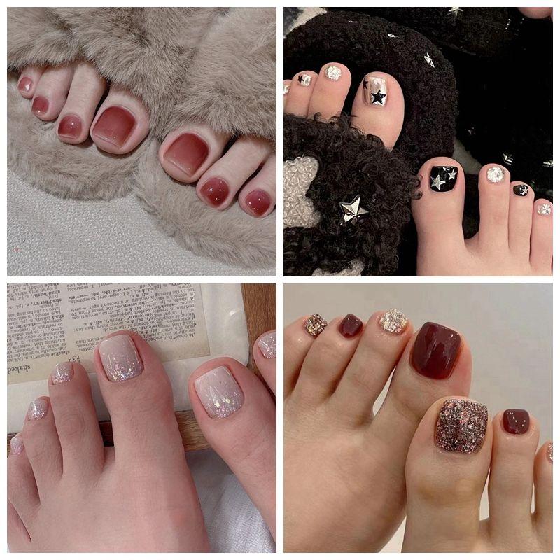 

White, Sweet and Cool Flash Star Wine Red Nails Nail Stickers Wear Nail Champagne Nail Sticker 24 Pieces Free Glue F028-43-44-46 (one box for each of 4 models)