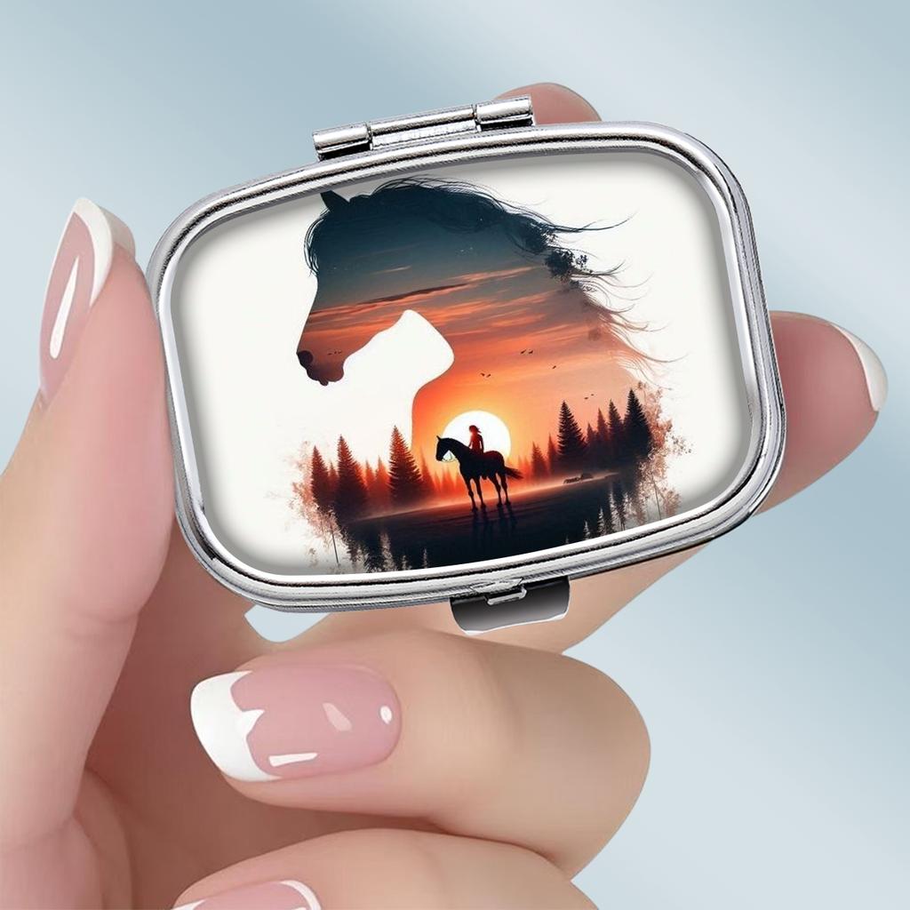 Tragbare Pillendose mit 2 Fächern, Mini-Metall-Medikamenten-Organizer-Etui, Niedlicher bedruckter Pillenbehälter für Vitamine, Pillen, Schmuck, Reisen, Tägliche Anwendung