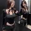 VAYLA Square Collar Long Sleeve Bottoming Women Tees Sweet Y2k Aesthetic Bow Sexy Lace Crop Top Japanese Chic Fashion Slim T-Shirts