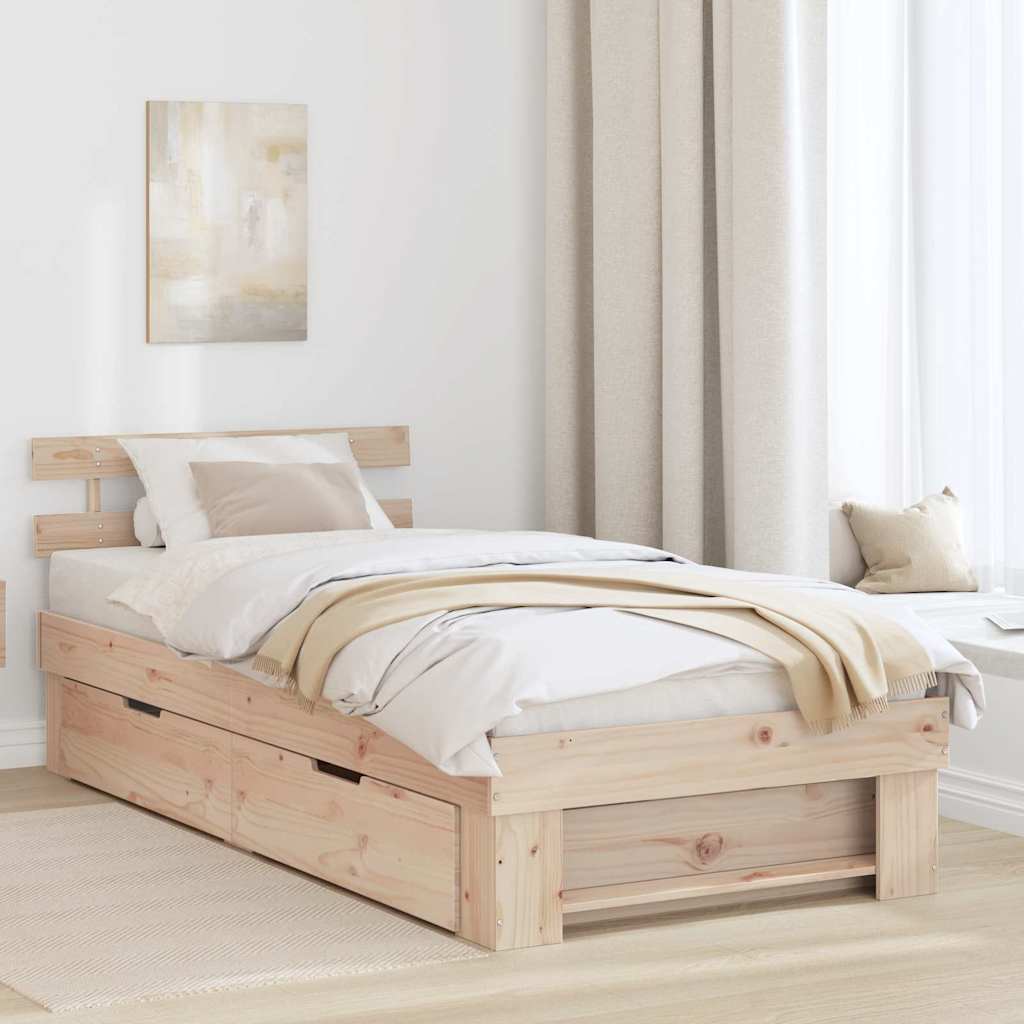 Natural Wooden Bed Frame with Headboard 75 x 190 cm Solid Pine Wood