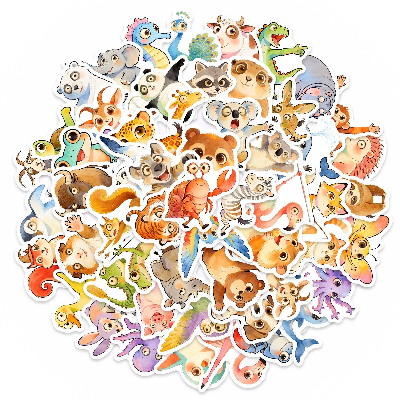 

50 Watercolor Fun Cute Pet Animal Stickers Multi-Healing Animal Hand Account Mobile Phone Computer Decoration Material