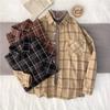 Frauen Hemd Plaid Übergroßen Braun Top Drehen-unten Kragen Freizeit Mode Lose Alle-spiel Lange Ärmel Weiche Chic koreanische Top