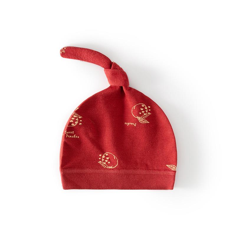 Newborn Baby Cotton Hat for Autumn/Winter, Fontanelle Protection, 0-6 Months, Big Red