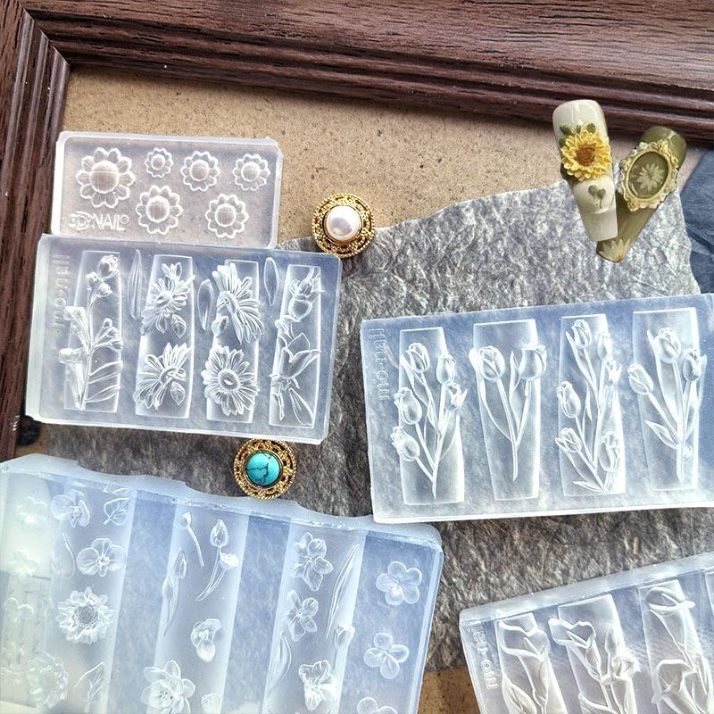 3D Silicone Nail Mold Clear Multiple Flowers Templates Diy Handmade Nail Art Decor Practical Manicure Tool For Salon Home Nail