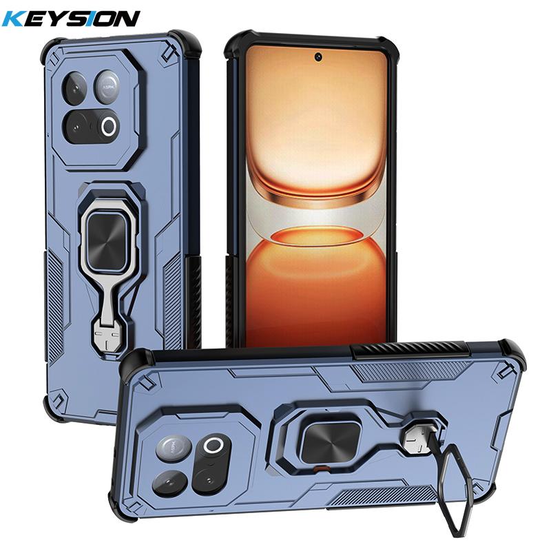 KEYSION Coque Armure Antichoc pour IQOO Z10 Turbo 5G Silicone+PC Support Anneau Métal Vertical Live Housse de Téléphone pour IQOO Z10 Turbo Pro