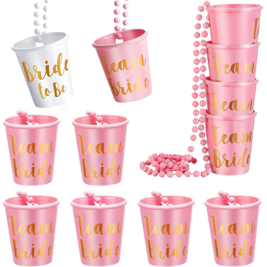 12 Pack Single Party Plastic Small Wine Glass White Bride To Be Rose Red Team Bride Pearl Chain Cup Plastic One Size Fits All