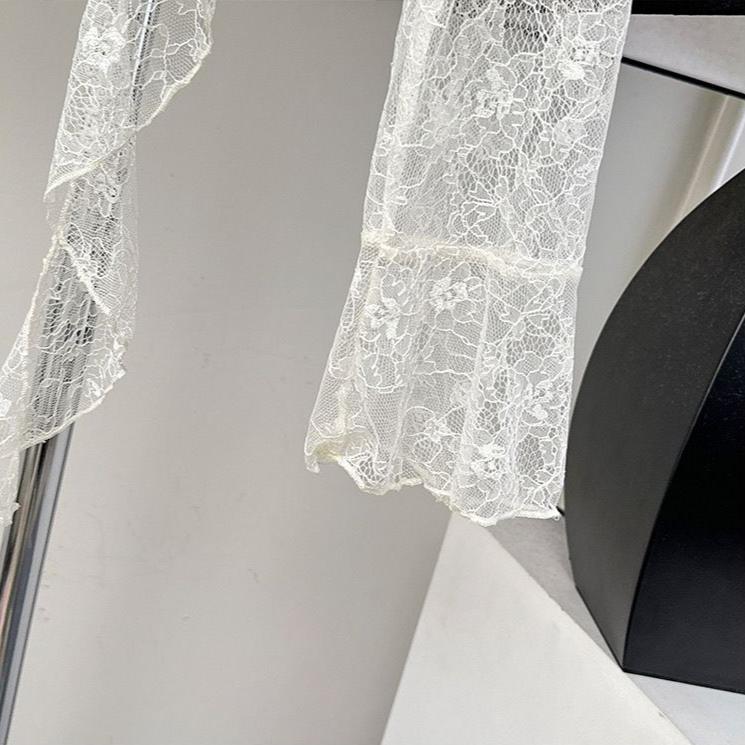 Gilet en dentelle frais à manches évasées pour femme, été, bord à volants, fin, manches longues, protection solaire