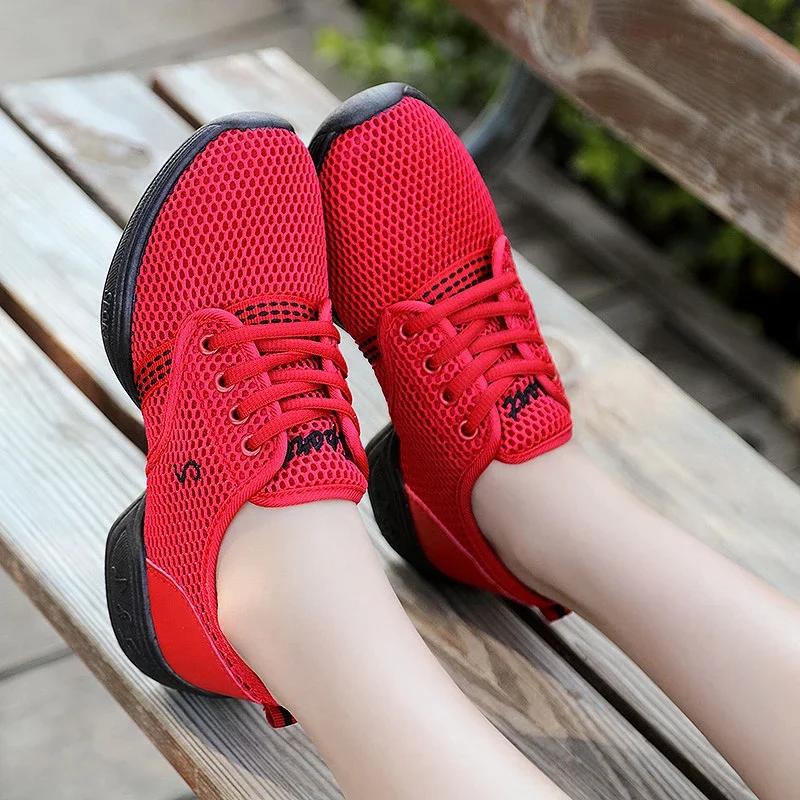 

Легкие дышащие женские кроссовки танцевальная обувь мягкая подошва дизайнерская обувь для женщин джазовые танцевальные туфли тренажерный зал Zapatos Mujer 41 красный