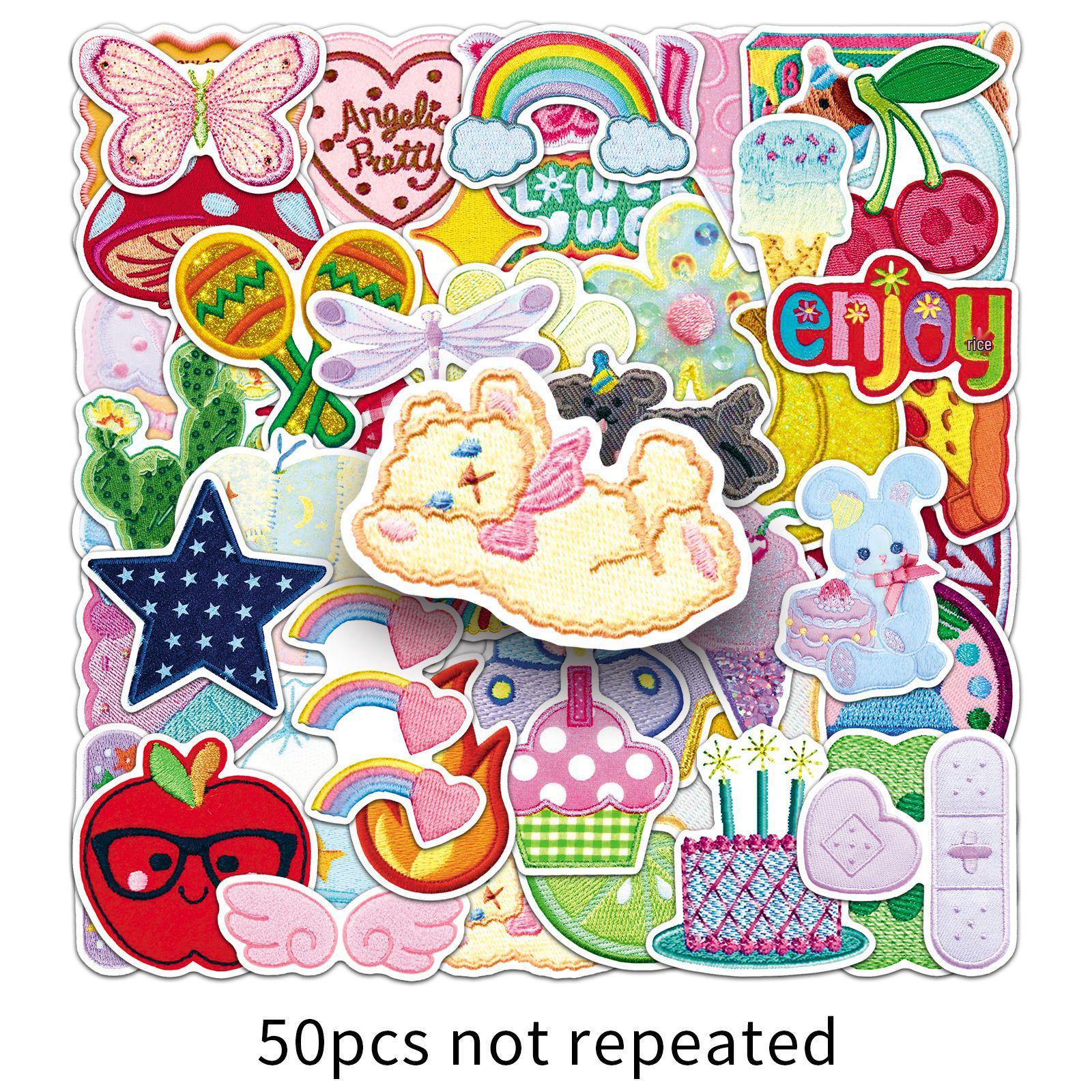 

50 Sheets Cute Embroidered Fabric Stickers for DIY Art Journals and Makeup Mirrors