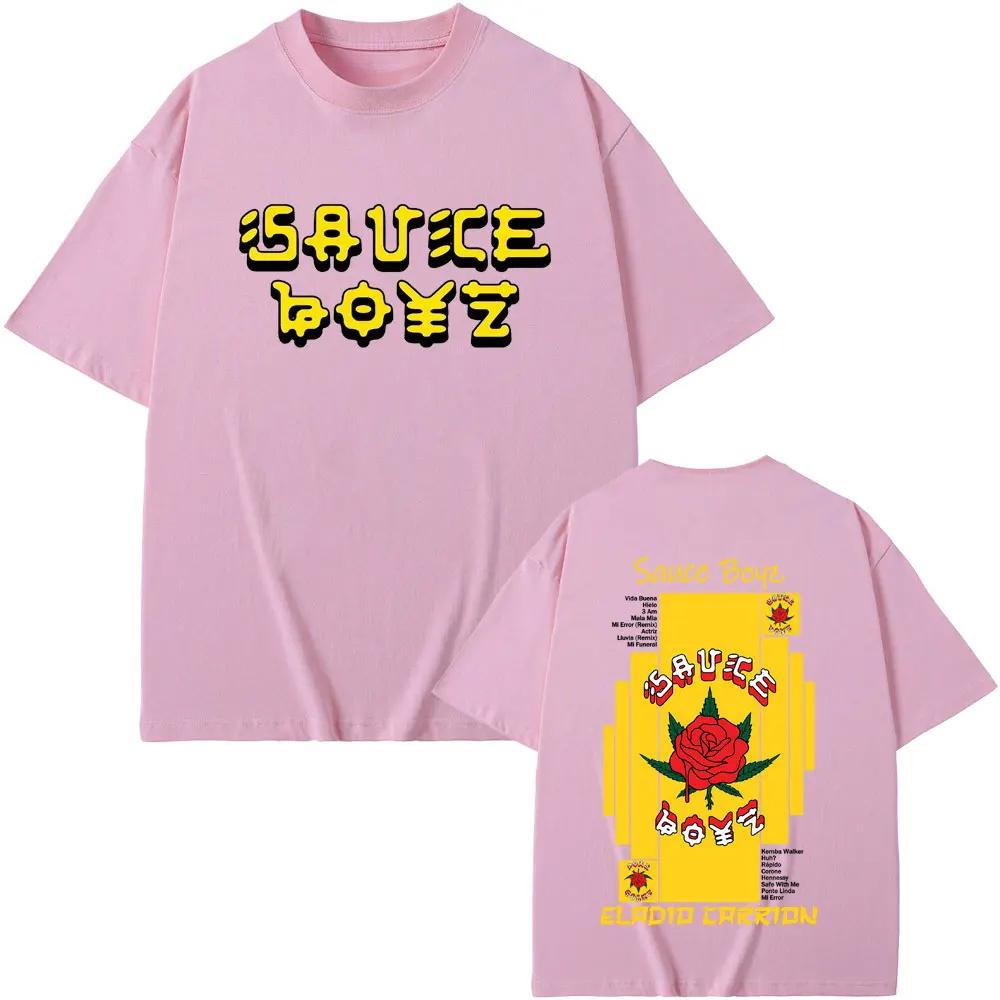 Rapper Eladio Carrion Sauce Boyz Merch Print Tshirt Men Women Hip Hop Fashion Oversized Streetwear Male Casual Vintage Tshirts