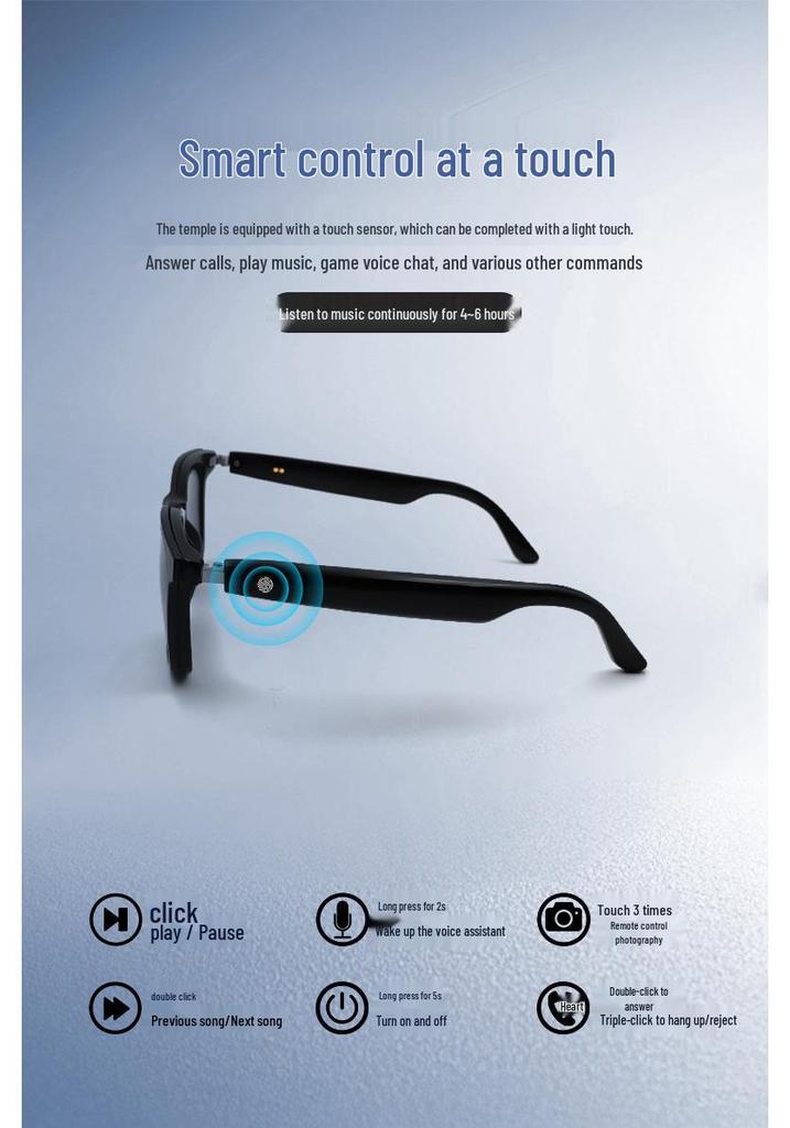 Bluetooth Smart Glasses: Polarized Sunglasses with Clip-on, Replaceable Prescription Lenses for Music, Calls, and Driving.