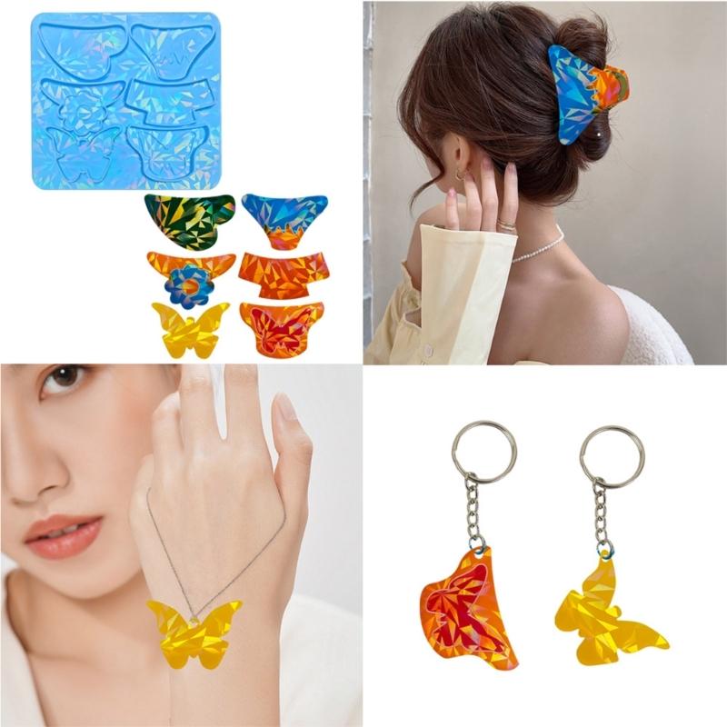 Light Shadow Hair Pin Mold Silicone Resin Epoxy Barrette Mold Grasping Clip Mould for DIY Crafts Making Accessories