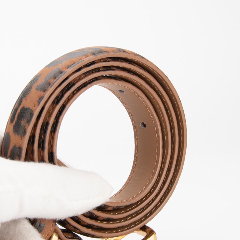 Genuine Leather Women's Belt Retro Alloy Pin Buckle Fashionable Leopard Leather Pattern Belt Decorative Belt for Women