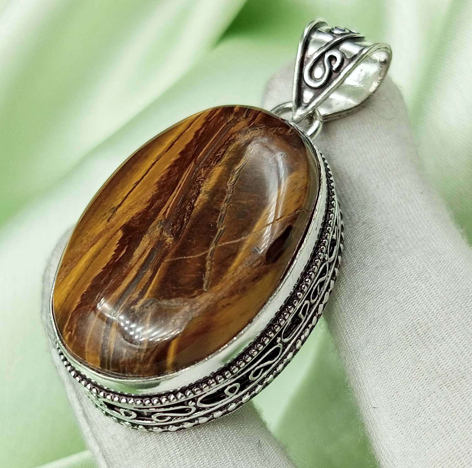 

Тигровый глаз 925 пробы посеребренный антикварный винтажный 2-дюймовый приблизительно овальный кулон AVPP68