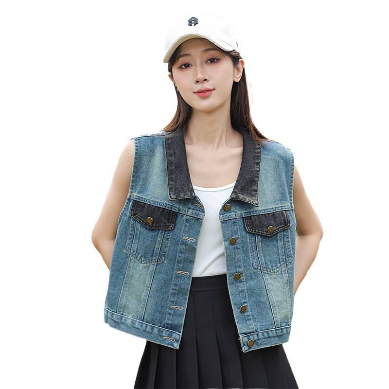 Women's Trendy Short Denim Vest with Pockets - Sleeveless and Slimming Shrug Top