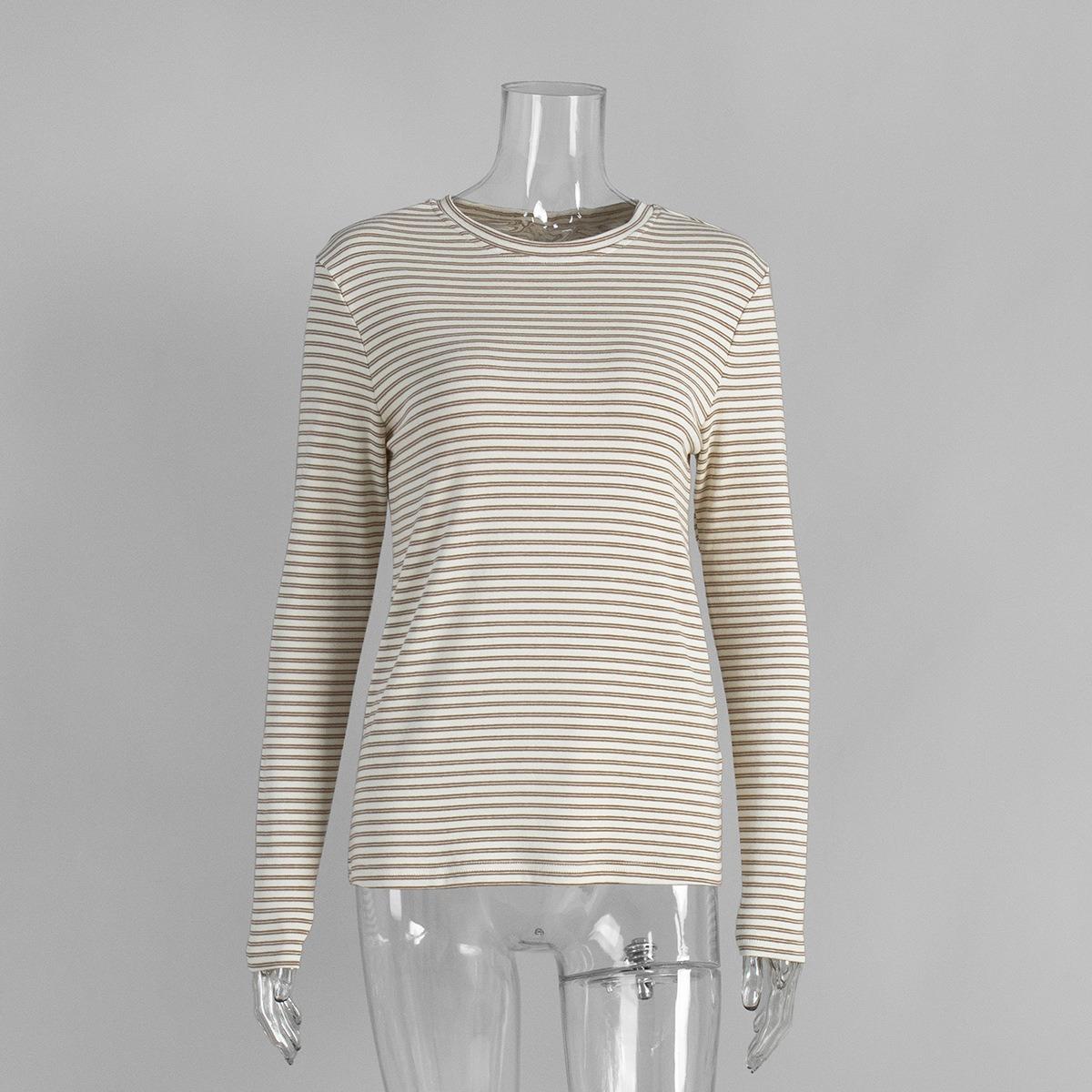 

Women s Fall Winter Striped Long Sleeve Crew Neck Slim Fit Cotton Basic Tee Casual Commute Bottoming T-shirt S абрикосовый