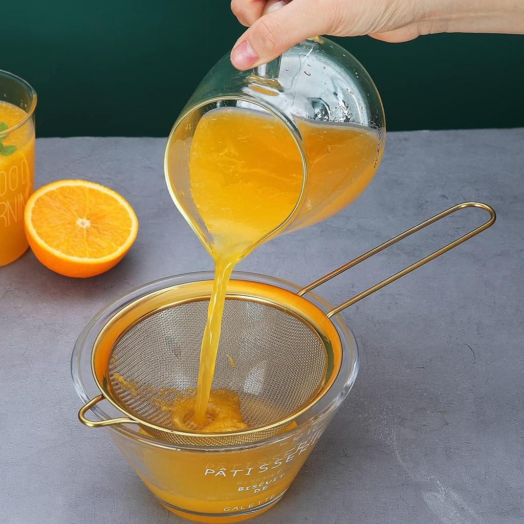 Gold Fine Mesh Strainer 3 Pieces Set, Golden Flour Sifter For Baking, Stainless Steel Clander, Gold Matcha Tea Strainer, Gravy Separator, Stasher