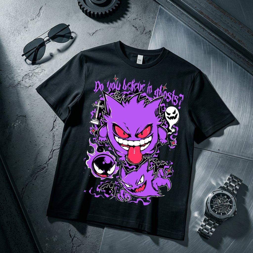 Yk Gengar Kids T Shirt Unisex Women Cotton Short Sleeve Tee Anime Print Tops Streetwear Parentchild Clothing