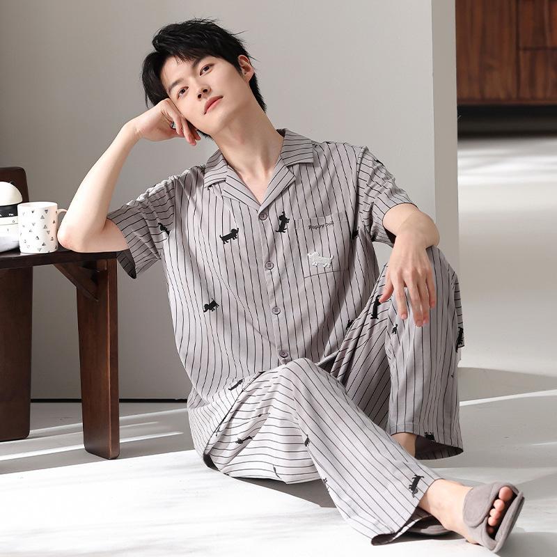 Pajamas Men's Summer Modal Short Sleeve Trousers Thin Teen 1011 New Summer Large Size Loungewear Set