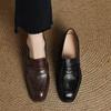 Krazing Pot Sheepskin Autumn Winter Shoes Slip on Med Heels Size 42 Square Toe Brown Color Pumps