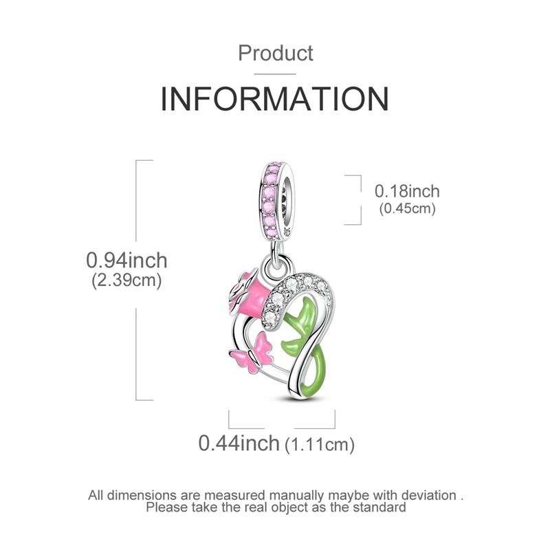 Genuine Charm Copper Rose Butterfly Heart-Shaped Pendants Fits Charm Plata Bracelet For Women Women Jewellery Crafting Do-It-Yourself