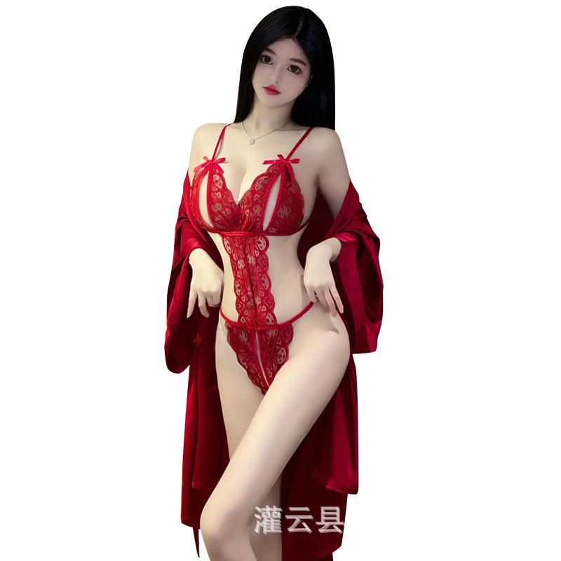 Night Dream Sexy Deep V Breast Seduction Lingerie Women's Lace Onesie Hot Crotch Free 1648
