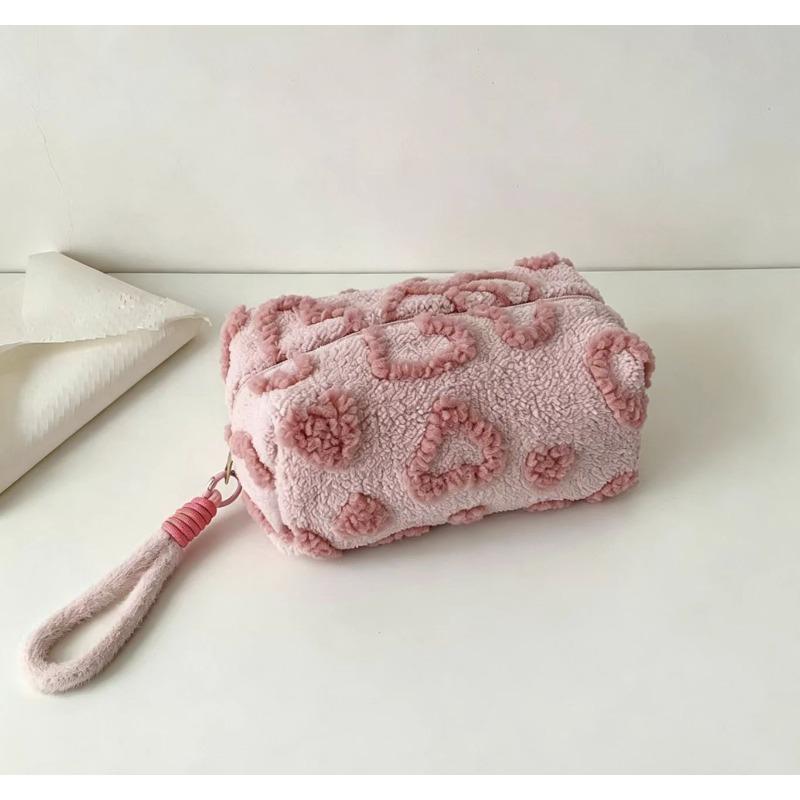 Ins Style Cosmetic Jacquard Plush Storage Bag Portable Cute Foreign Style Storage Bag Go Out Washing Plush Bag