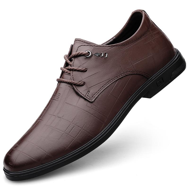 

Cross-border large-size plaid embossed leather shoes men s cowhide British business leisure lace-up dress single shoes wholesale 46 коричневий