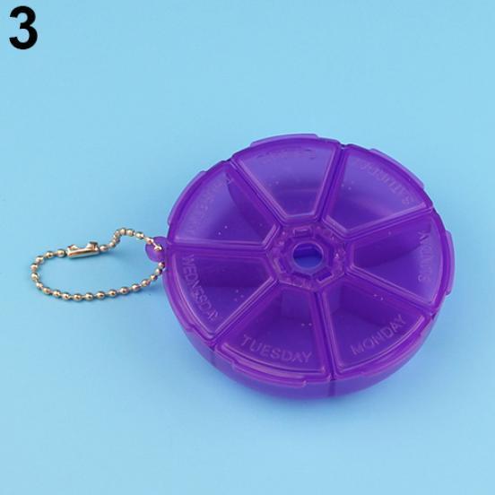 Round Shape 7 Grids Medicine Pill Plastic Storage Box Dispenser Holder Organizer