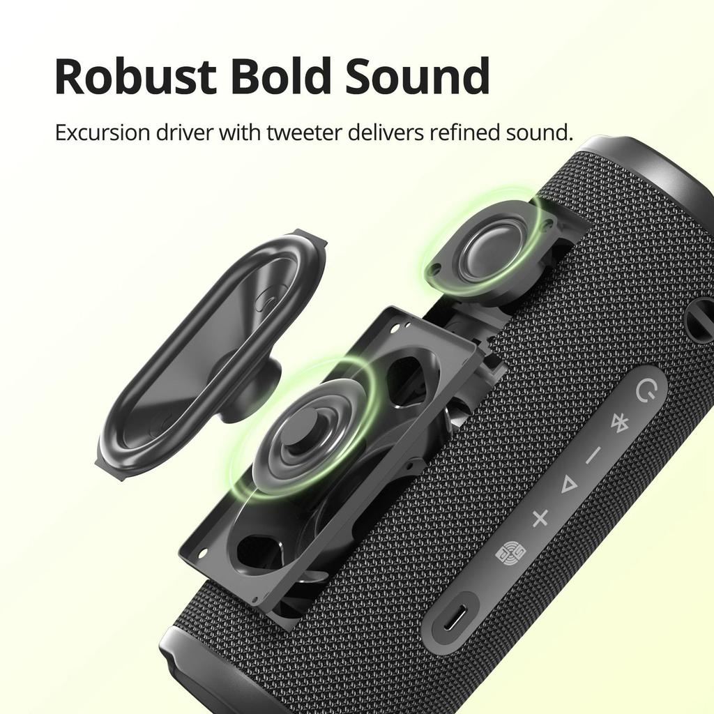 Tronsmart Mirtune C3 Plus Bluetooth Speaker, 30W Loud Sound with Bass, IPX7 Waterproof, 18H Playtime, Stereo Pairing, Portable with Lanyard