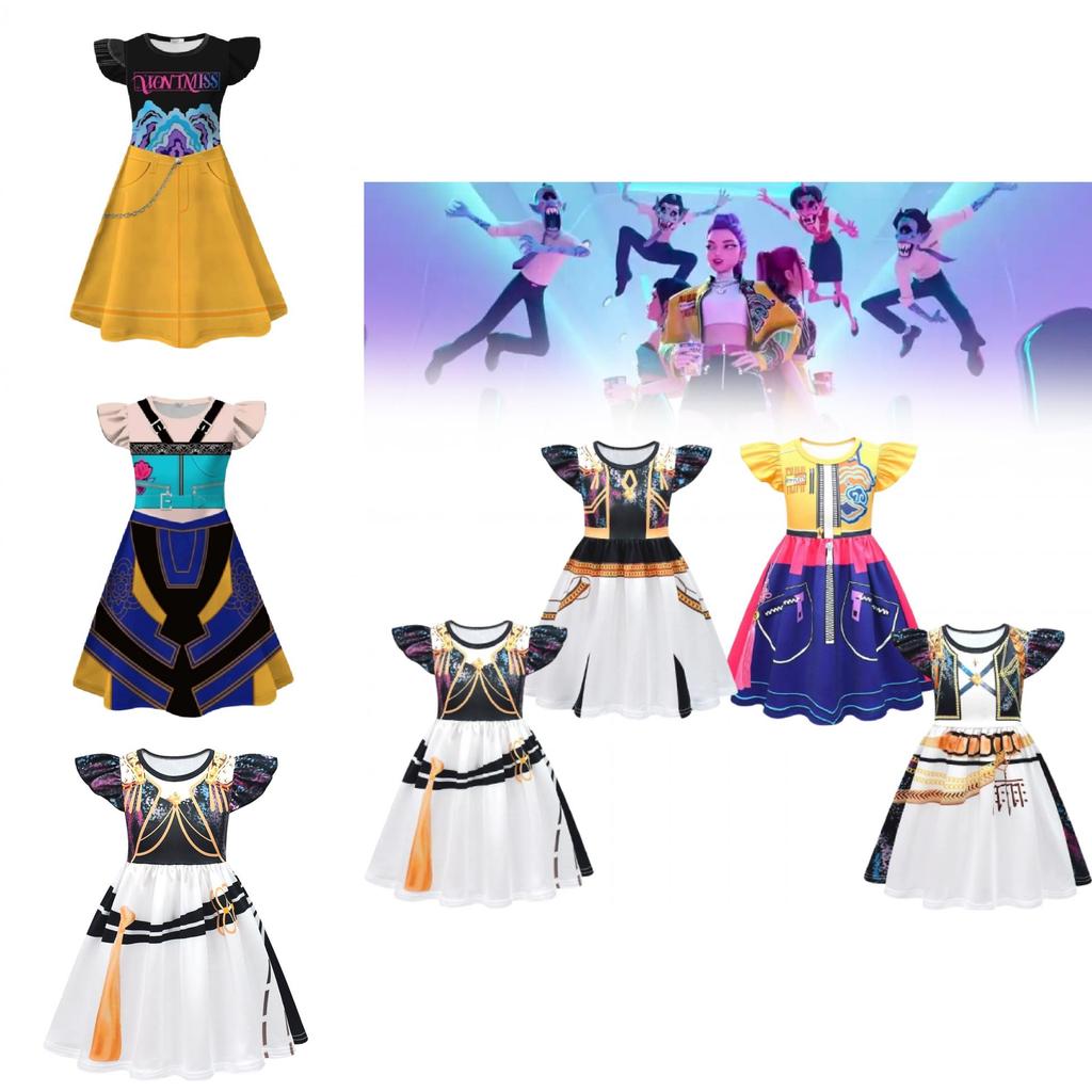 Kpop Demon Hunters Rumi Mira Zoey Childrens Costume Dress With Print Fabric And Flared Sleeves For Spring And Fall Wear