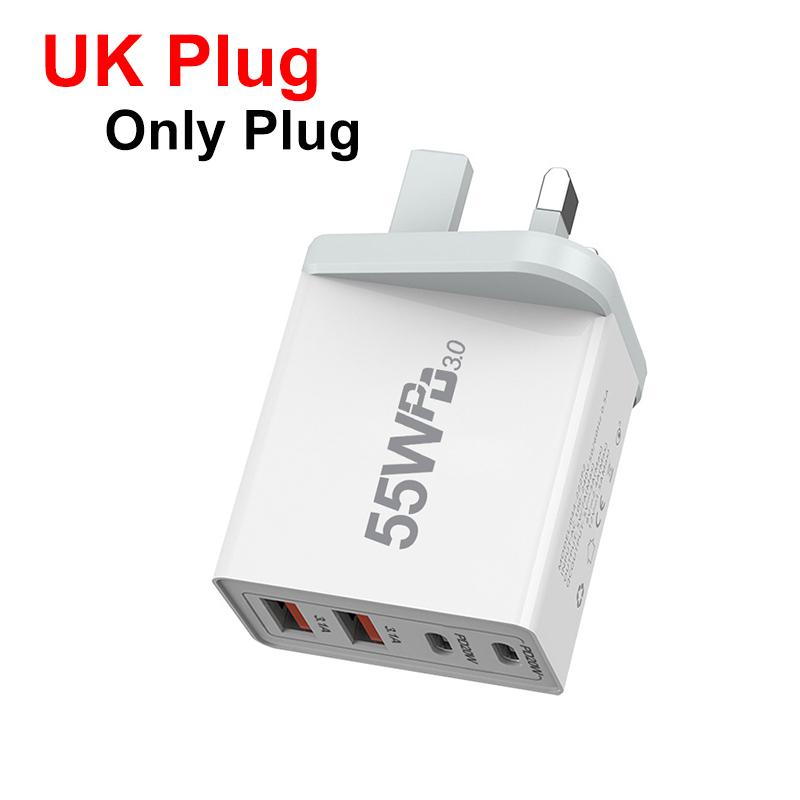 PD Quick charger 55W fast Wall charger plug For AU/EU/UK/US mobile phone charger Type-c or USB Universal Home office USB C