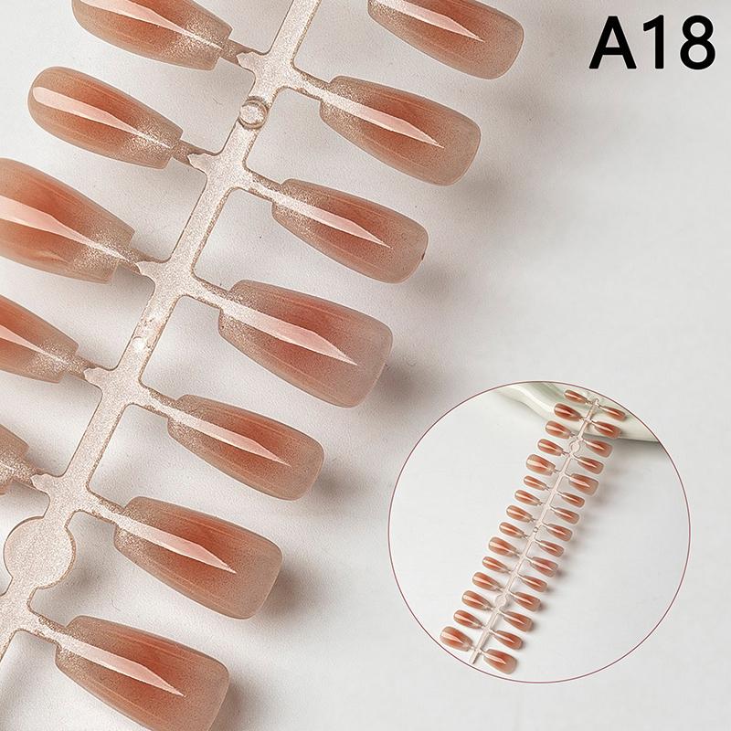 30Pcs Nails Handmade Gradient Cat'S Eye Press On Fake Nails Medium Short Nail Tips Popular Design Decoration Flower Full Cover