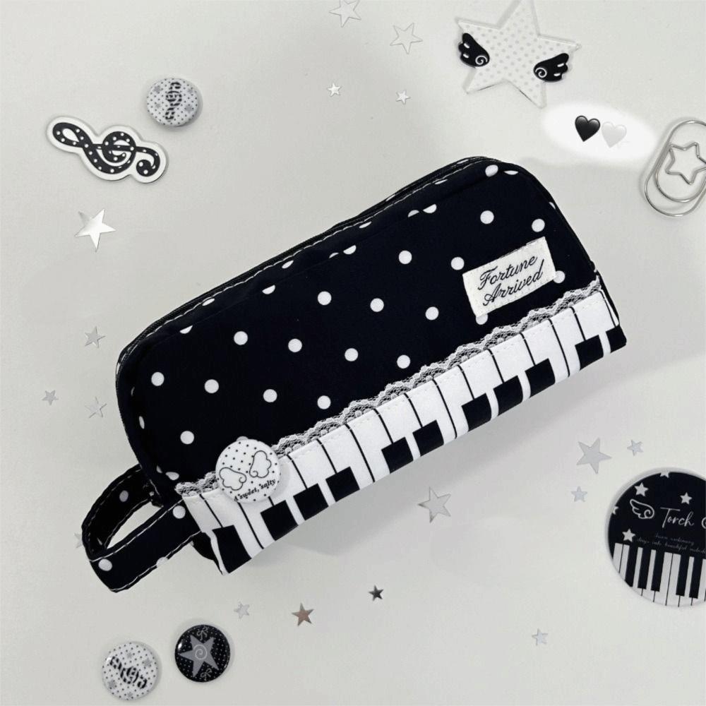 Met Handvat Piano Potloodtasje Kant Pen Tas Kawaii Stippen Potloodtasje Bureau Opberging