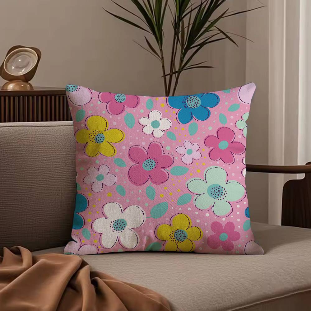 Colorful Flowers Pillow Case Anti-dustmite Pillowcase Invisible Zipper Silky Short Plush Sofa Cushion Cover