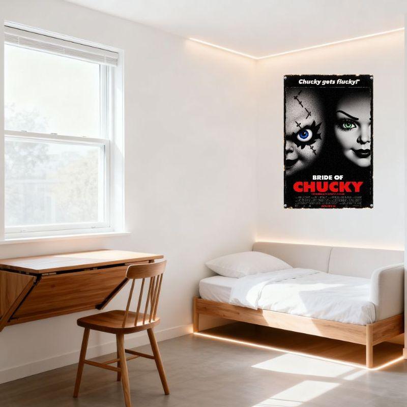 Bride of Chucky Vintage Metal Tin Sign Horror Movie Plaque for Man Cave Bar Home Decor with Distressed Look